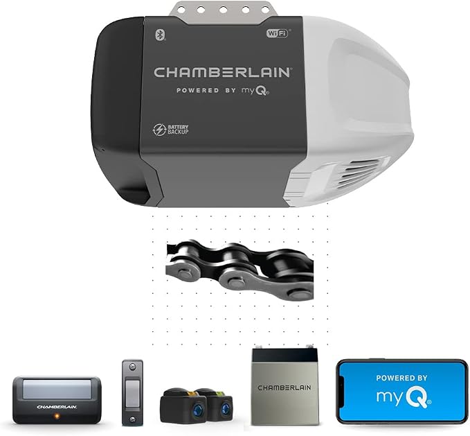 Chamberlain C2212T Smart Wi-Fi Garage Door Opener, 1/2-HP Chain Drive Motor - Quantity 1 , Blue