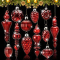 Vercraft 20 Pcs Vintage Mercury Glass Finial Christmas Ornaments, Burgundy