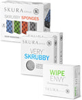 Skura Style Everyday Essentials — 4 Odor Free, Non-Scratch Kitchen Sponges + 4 Very SKRUBBY Heavy-Duty Scouring Pads + 10 Wipe Envy Lint-Free Microfiber Wipes