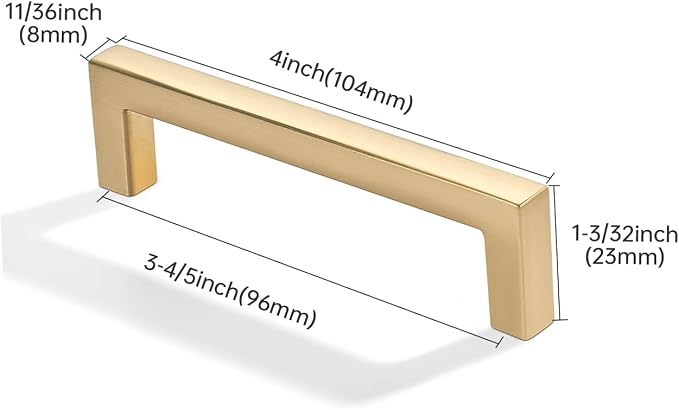 khtumeware 10 Pack 3-3/4 inch(96mm) Hole Center Brushed Gold Cabinet Pulls Solid Heavy-Duty Square Matte Gold Cabinet Handles Drawer Pulls Kitchen Cabinet Hardware Kitchen Handle