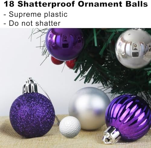 Purple & Silver 3.2" Large Christmas Balls - Christmas Tree Decoration Ornaments Shatterproof Hanging Balls for Birthday Halloween Holiday Wedding Decorations Set of 18pcs