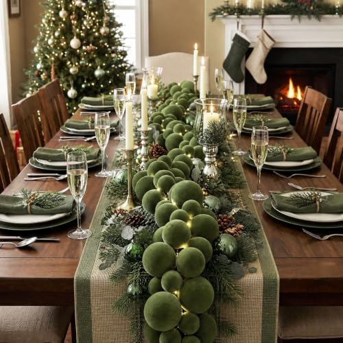 Thiccywoov 9 ft Velvet Christmas Ball Garland Ornament, Green