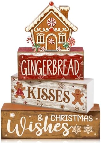 Moucuny 4 Pcs Gingerbread Christmas Decoration Wooden Tabletop Decor