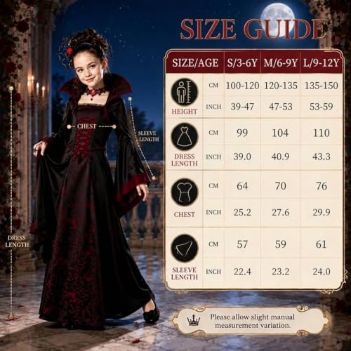 Girls Vampire Princess Dress Costume Halloween Costumes for Kid Age 3-12