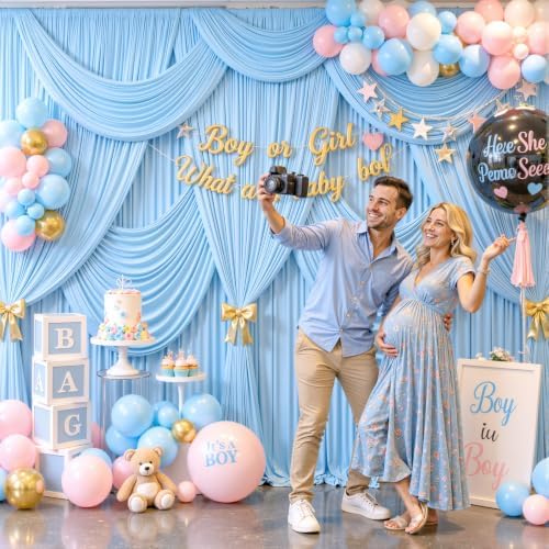 4 Panels Baby Blue Backdrop Curtain for Baby Shower Parties Wrinkle Free Light Blue Curtains Backdrop Drapes Fabric Decoration for Birthday Party Photography 20ft(W) x 10ft(H)