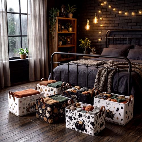 CHENGU 6 Pack Fall Storage Bins Collapsible Retro Autumn Pumpkin Baskets