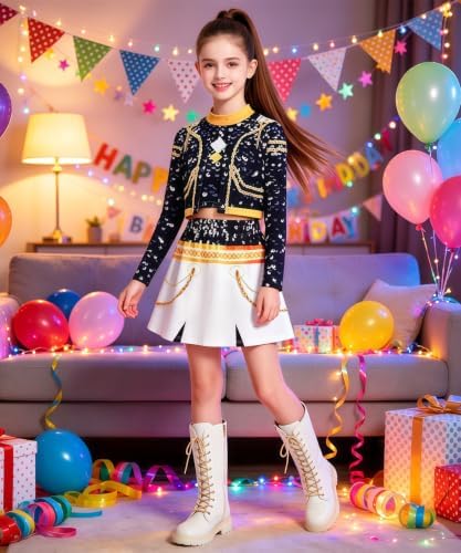 Pop Singer Costume Kids Girls Golden Halloween Costumes with Accessories