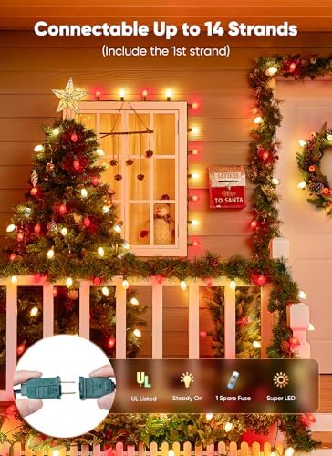 Minetom 50Ft Christmas Lights Outdoor, 50 LED Matte Bulbs, Red|Warm White