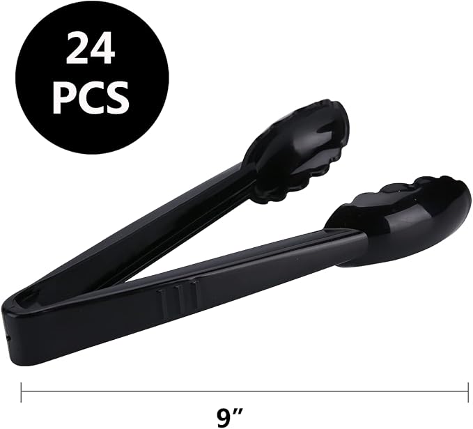 Plastic Serving Tongs Disposable Kitchen Tongs for Food Salad | 9 Inch Heavy Duty, BPA free, 24 Pcs, Perfect for Buffet, BBQ, Parties, Catering Supplies, Wedding, Banquet, Fruit, Ice