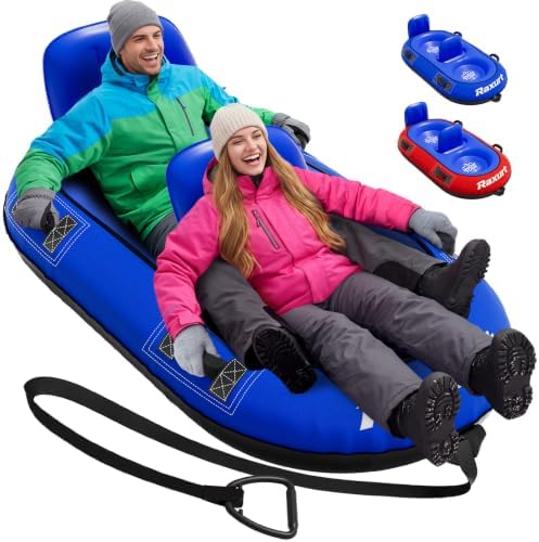 Raxurt 2 Person Heavy Duty Snow Tube, Snow Sled with Dual Backrests