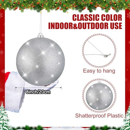 Zubebe 6 Pcs 8" Jumbo Christmas Ball Ornaments Lawn,Silver