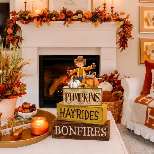 Moucuny 4 Pcs Fall Scarecrow Table Decoration for Home Wooden Stack Decor