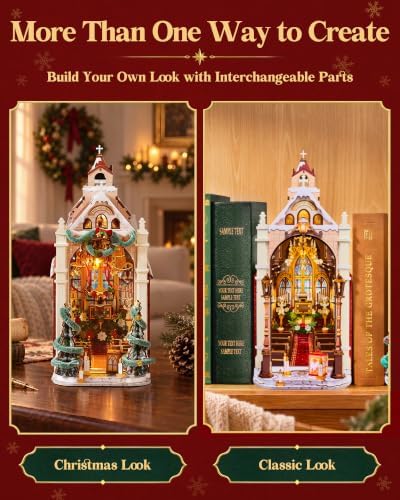 Rolife Book Nook Kit DIY Miniature House Christmas Bookshelf Insert Bookend