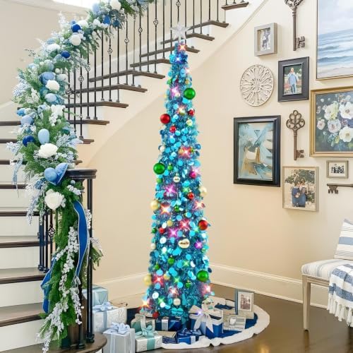 N&T NIETING Pop Up Christmas Tree with Lights & Ornaments, 6FT, Blue