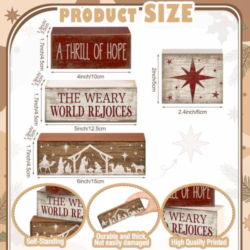 Lineshading 4 Pcs Christmas Table Decorations, Nativity Star Wooden Signs