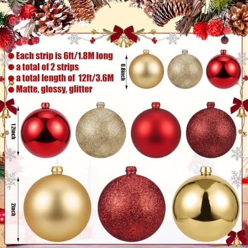 2 Pcs 6 ft Christmas Ball Ornament Garland, Red, Gold