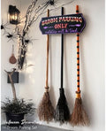 Halloween Decorations - Broom Parking Sign with 3 Wooden Witches Brooms
