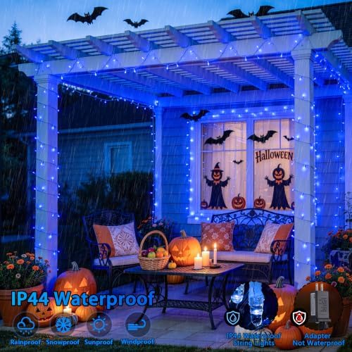 JMEXSUSS168ft 600 Blue LED Christmas Lights Outdoor Waterproof with Remote