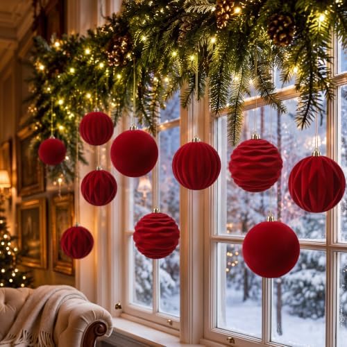 Liliful 3.15 Inch 12 Pcs Velvet Christmas Ornaments Balls, Wine Red