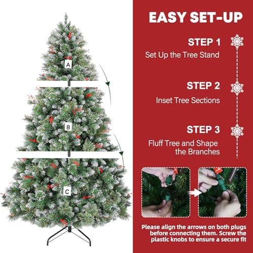 Hykolity 6 ft Prelit Christmas Tree with Pine Needle and Red Berries