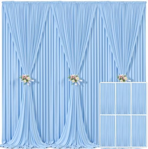 6 Panels Baby Blue Backdrop Curtain for Baby Shower Parties Wrinkle Free Light Blue Curtains Backdrop Drapes Fabric Decoration for Birthday Party Photography 30ft(W) x 10ft(H)