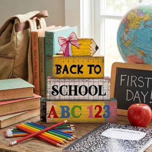 Lineshading 4 Pcs Back To School Table Decorations Wooden Pencil Blocks