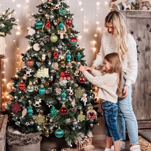 82PCS Christmas Ornaments Set Red Green and Golden Christmas Tree Decorations PVC Holiday Ornaments for Xmas Tree Festive Party Decor Supplies