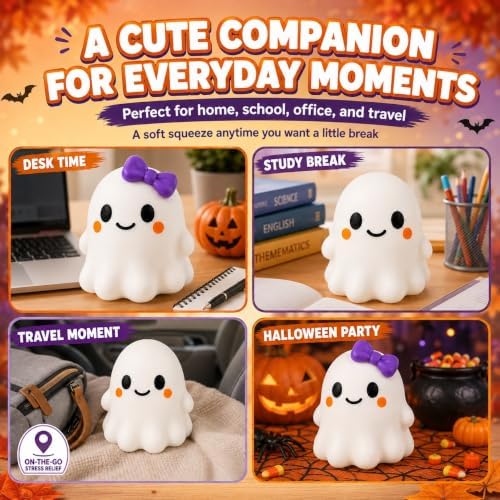 Cute Ghost Squishy 5.7 inch Jumbo Soft Slow Rising Squeeze Fidget Male Female Styles Halloween Stress Relief Desk Accessory Party Favor Kawaii Decor Classroom Gift for Kids Teens Adults