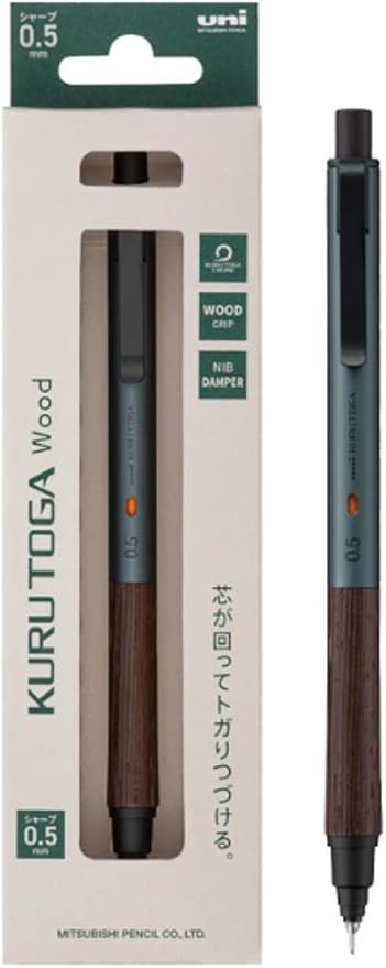 KURUTOGA Mitsubishi Pencil Mechanical Pencil Wood 0.5mm Steel Gray M5KW1P.23 With Original Stylus Ballpoint Touch Pen