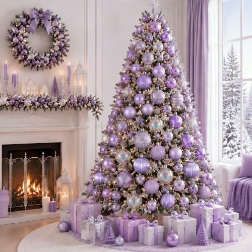 Lunmon 64 Pcs Lilac Purple Christmas Ball Ornaments Lavender Xmas Bulbs