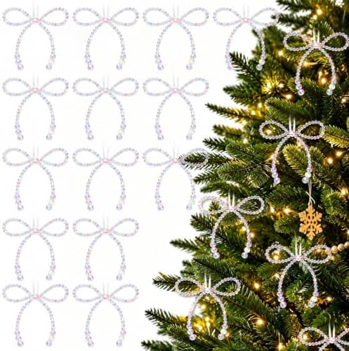 DIYDEC 18PCS Glitter Christmas Bow Ornaments 4.5in Tree Topper Decor