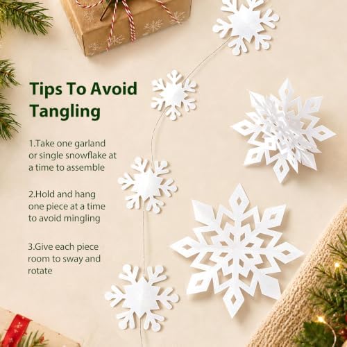 Snowflake Decorations, Paper Christmas Hanging Decor Indoor, White, 14-Pc
