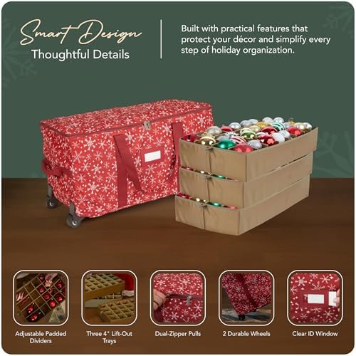 Covermates Rolling Adjustable Ornament Storage Bag, 25.5"W x 13"D x 12.5"H