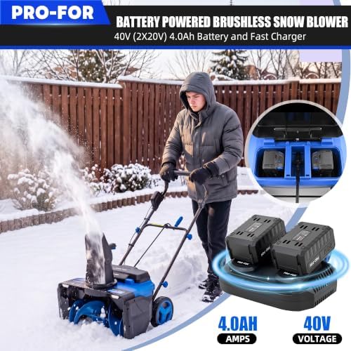 40V Brushless Cordless Snow Blower, 20-Inch, 2 x 4.0Ah Batteries