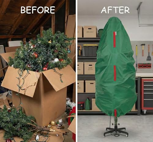 Upright Christmas Tree Storage Bag - Fits 5 Ft Artificial Xmas & Topiary Tree, Vertical Holiday Cover, Durable, Dustproof & Easy-Use Xmas Storage, Green