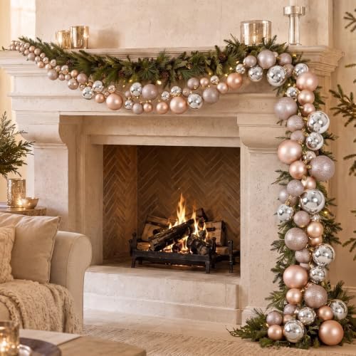 Sosation 29.5Ft Christmas Ball Ornament Garland, Gold, Glossy Matte Glitter