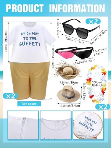 12 Pcs Adult Tacky Tourist Costume, Couples