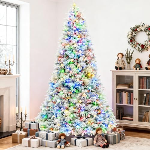 Hykolity 9ft Prelit Christmas Tree with 600 Warm White & Multicolor LEDs