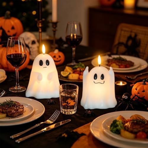 Wondise Spooky Ghost Halloween Flameless Candles with 6hrs Timer