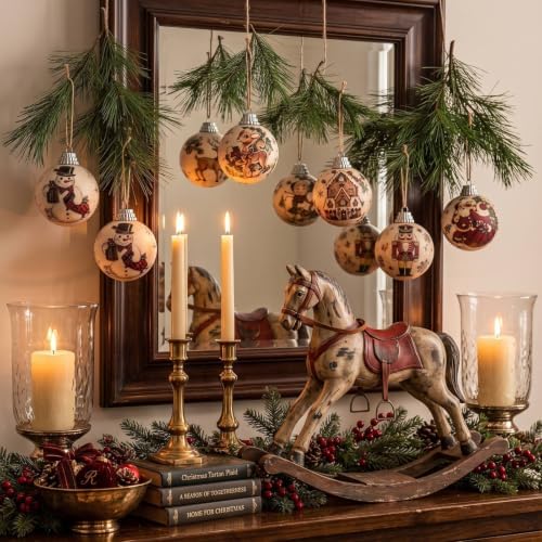 Outus 16pcs Vintage Christmas Tree Ornaments Ball, Burgundy Christmas Decor