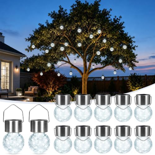 GIGALUMI Solar Lights Outdoor Garden Decor Hanging Lantern for Outside 12Pc