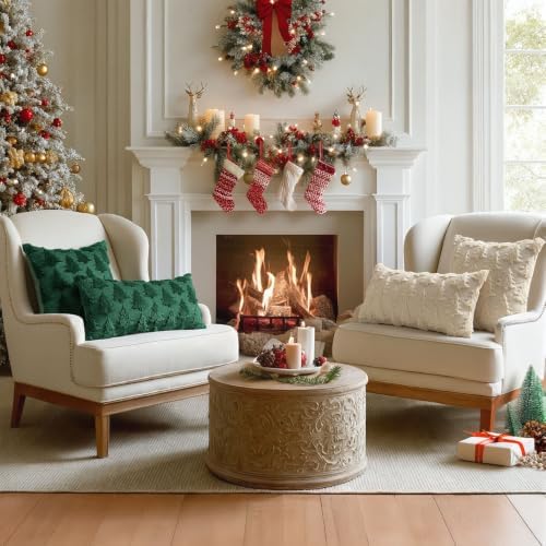 MIULEE Christmas Throw Pillow Covers Lumbar Dark Green Christmas Decorations Xmas Tree 12x24 Pillow Covers Soft Plush Faux Wool Pillowcases Holiday Festivals Winter Home Decor Sofa Couch Bed Porch