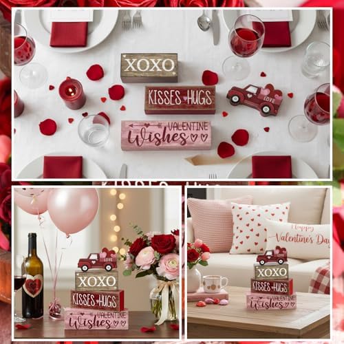 Lineshading 4 Pcs Valentine Signs, Farmhouse Truck Tiered Tray Decor