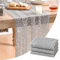 Artoid Mode 3PC Grey Gold Gauze Table Runner 120 Inch 10FT, Glitter Metallic Foil Sheer Dining Wedding Anniversary Holiday Birthday Table Decor for Home Party