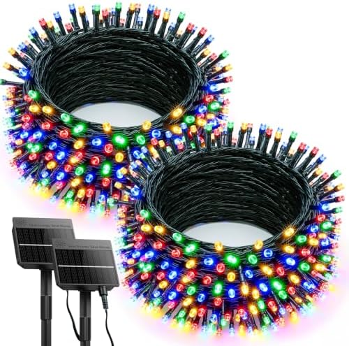 2 Pack 200LED Solar Christmas Lights Outdoor Waterproof, Multicolor 80 FT