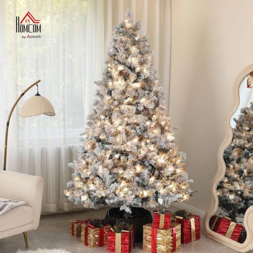 HOMCOM 7.5 ft Artificial Prelit Christmas Tree with Realistic Fraser Fir