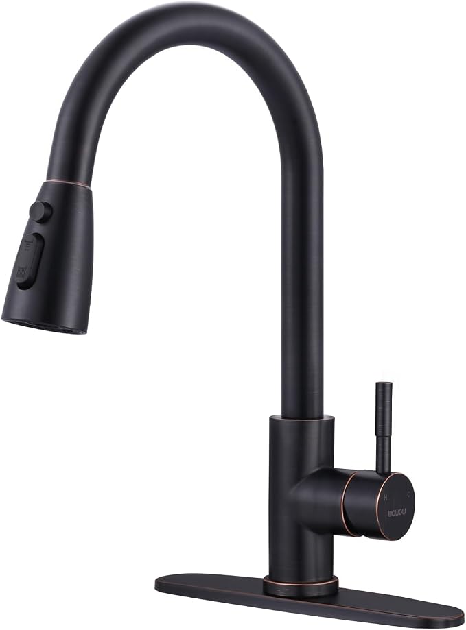 Bronze Kitchen Faucet with Sprayer, WOWOW Stainless Steel Kitchen Sink Faucet Oil Rubbed Bronze, High Arc Pull Down Kitchen Faucets for Sink