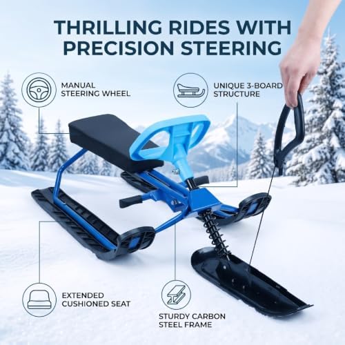 Kids Snow Sled with Steering Wheel for Winter Sports