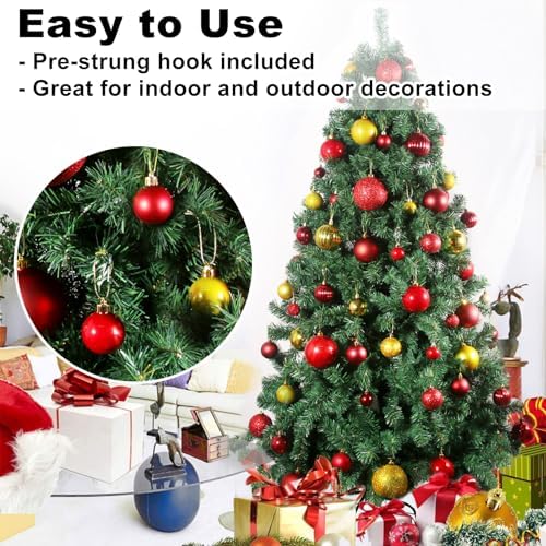 Red & Gold 1.6" Small Christmas Balls Christmas Tree Decoration Ornaments Shatterproof Hanging Balls for Birthday Halloween Holiday Wedding Decorations Set of 12pcs