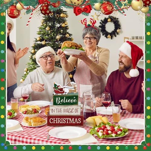 Lineshading 4 Pcs Christmas Table Decorations Wooden Stacked Block Santa